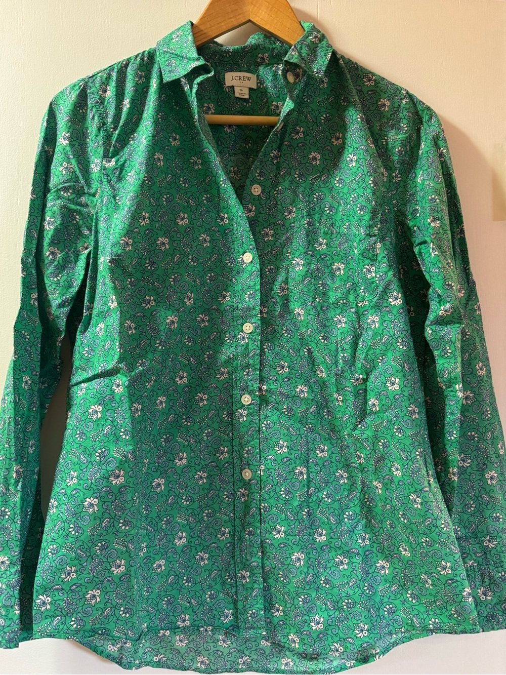 J. Crew Women’s Green Paisley Floral Button-Down Shirt